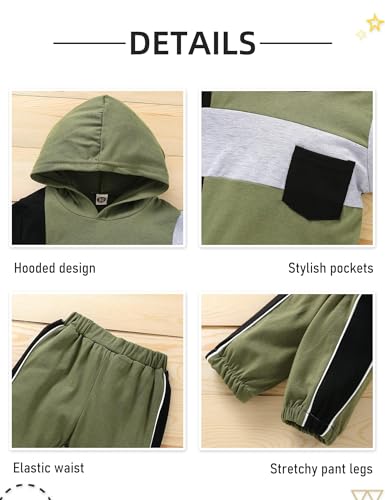 Image of Toddler Baby Boy Clothes Long Sleeve Hooded Pullover Colorblock Sweatshirt + Pants 2Pcs Outfits Set