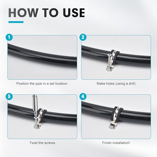 Image of 2 Inch 10 PCS 2 Holes Rubber Cushioned U Bracket Clamp, Reinforced Rigid Pipe Strap, Stainless Steel Conduit Straps Cable Clamp (50 mm) by Tavonuxt
