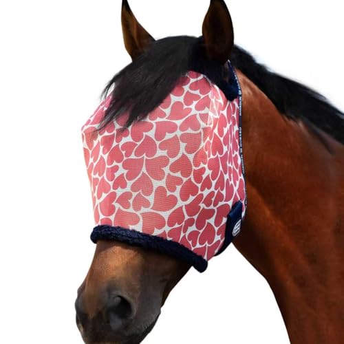 Harrison Howard All Round Mesh Horse Fly Mask UV Protective with Fleece Padded Edging and Fun Prints Forelock Opening Design Mask for Horse Hearts Small