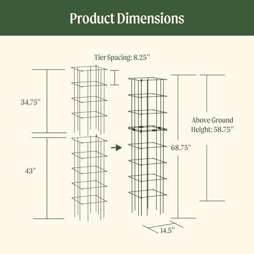 Image of Vego Garden 2 Pack Tomato Cage 14.5 inchx 58 inch Square for Garden & Pots, Rust-Resistant Tomato Stackable Heavy Gauge Plant Cage Trellis Support for Climbing Vegetables Plants