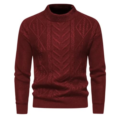 Men's Casual Half High Neck Sweater Knit Bottom Solid Twisted Round Neck Men Knitwear