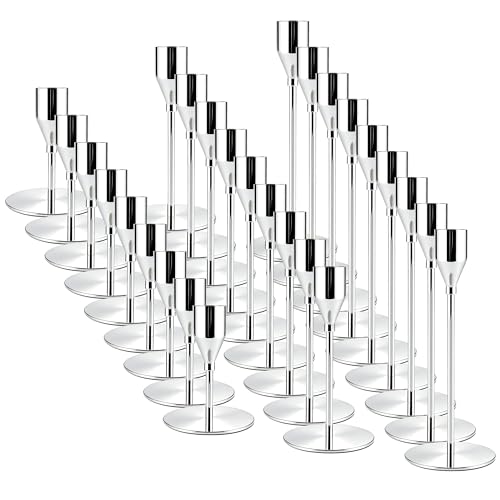 ECHFSM Silver Candlestick Holders Metal Taper Candle Holders Bulk Set of 27