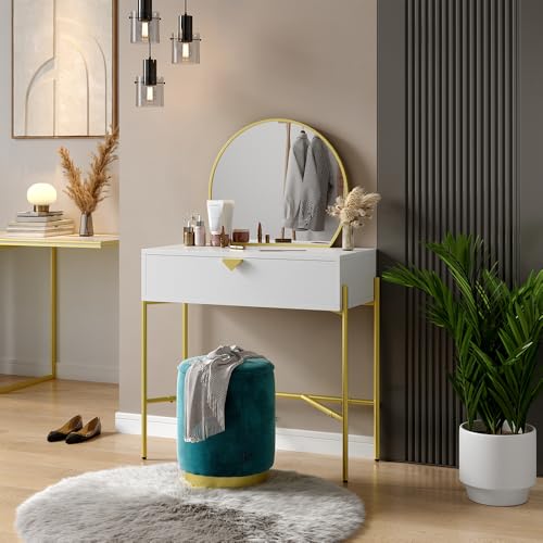 Vicco Frisiertisch mit Spiegel Melissa, Frisiertisch mit Spiegel, Weiß, 84.4 cm mit Schublade