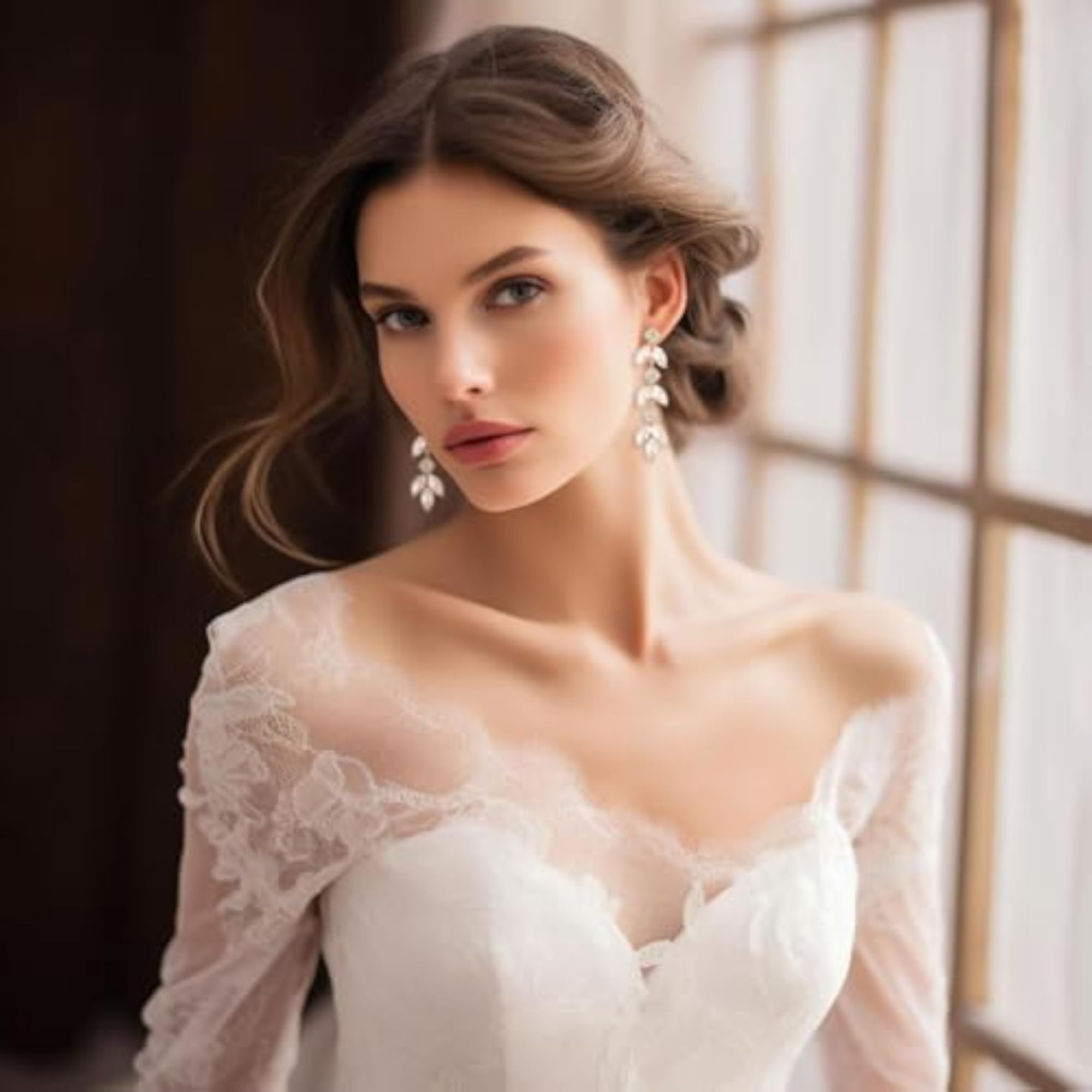 Women's Elegant Crystal Dangle Wedding Earrings, Rhinestone Drop