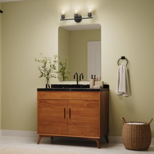 Image of Progress Lighting Replay 22 Inch 3-Light Vanity Light, Transitional, Black with Clear Glass Shades, (7.875 inch H x 22 inch W x 6 inch D), P300583-031
