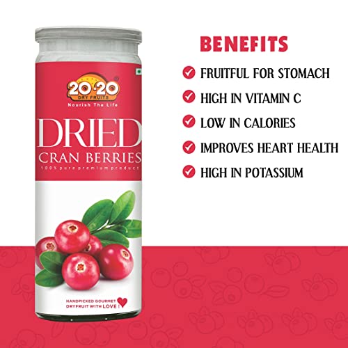 Image of 20-20 Dry Fruits Dried Cranberry Jar 400g (200g*2) | High in Antioxidants | Perfect for On-the-Go Snacking & Healthy Recipes | Naturally Sweet | Gluten Free & Vegan Dried Berries (Pack of 2)