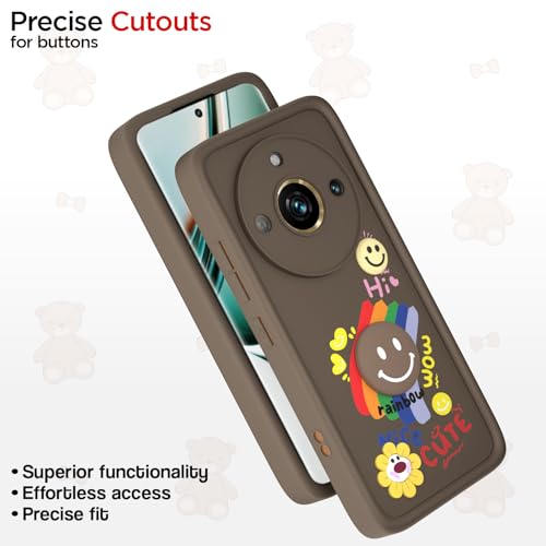 Image of Pikkme Back Cover for Realme 11 Pro /Pro Plus 5G | Soft Silicone| Cute Rainbow Smile & 3D Cartoon Flower Design | Shockproof Raised Camera Protection Bumper Case (Brown)