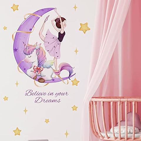 OOTSR Unicorn Girl Wall Stickers for Nursery Cover