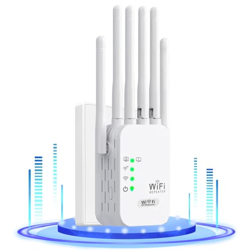 Repetidor WiFi,Amplificador señal WiFi Potente,6 Antenas,2 Puertos LAN,Extensor WiFi para el Hogar y la Oficina,Fácil de Instalar,Amplificador WiFi,11000Sq.in área de Cobertura,WiFi Extender (S)