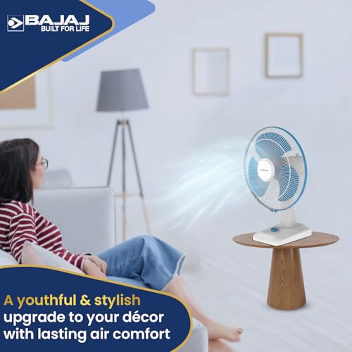 Image of Bajaj Shield Series Robusto High Speed 400MM Table Fan For Home | Durastorm Technology | Surge Protection | 100% Copper Motor | High Air Delivery | 3 Years Warranty 【Blue & White】