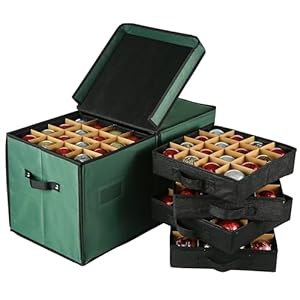 Christmas Ornament Storage Box - 8 Separate Trays, Stores 128 Ornaments - Non-Woven Fabric Containers - 3 Inch Organizer Compartments Christmas Ornament Storage Box 8 Separate Trays Stores 128 Ornaments Non Woven Fabric Containers 3 Inch Organizer Compartments