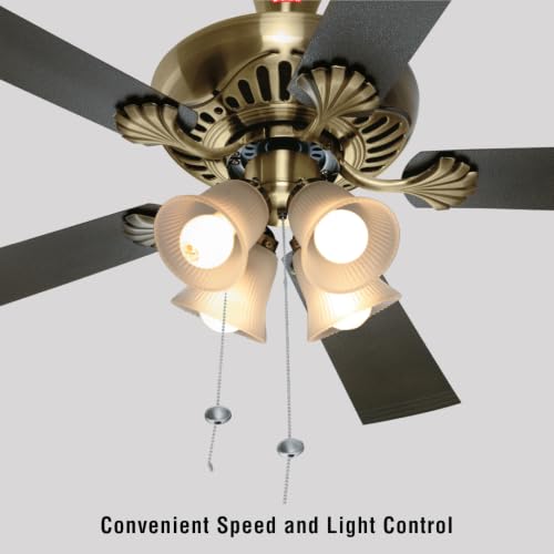 Image of USHA Fontana Maple 1250mm BLDC Ceiling Fan with Decorative Lights|BEE 5 Star Rated|100% Copper Motor|RF Remote, High Air Delivery|3Y Motor & 2Y PCB Warranty|(Antique Brass) Pack of 1|Free Installation