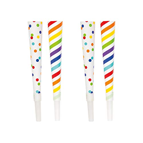 Générique -Cornes de Fête Fauteur de Bruit-Pois et Rayures Arc-en-Ciel-Assortiment de 6, 93475, Multicolour, Taglia Unica