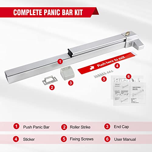 Partol Door Push Bar Panic Exit Device Stainless Steel Commercial Emergency Exit Bar Handle Door Hardware Exit Device Suitable For Wood Metal Door #TOP6