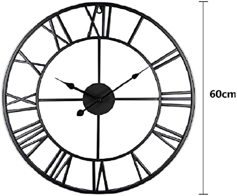 YORKING Vintage Large Wall Clock 60CM Vintage Black Round Metal Silent Non ticking Battery Operated Clock Skeleton Roman Numerals Hanging Clock for Living Room Bedroom Kitchen Decor Cafe Hotel Office