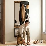 GILLAS Full Length Wall Mirror with Shelf and Hooks for Entryway, Push-Pull Rectangle Hidden Full Body Mirror for Wall Concealed Design Multifunctional with Bench for Bedroom