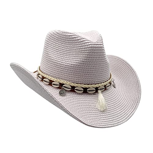 Image of Western Straw Cowboy Hat for Women Beach Sun Hat for Men Wide Brim Fedora Hat Cowgirl Hats Summer Panama Hat