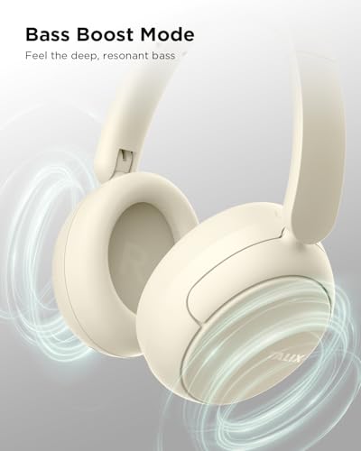 Image of TALIX H30 Hybrid Active Noise Cancelling Headphones, 110H Playtime Hi-Res Audio Bluetooth 6.0 Wireless Over Ear ANC Headphones for Commute /Travel (Off-White)
