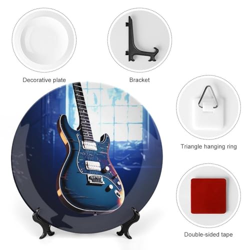 Plato decorativo Bone China azul con soporte 7 pulg miniatura 3