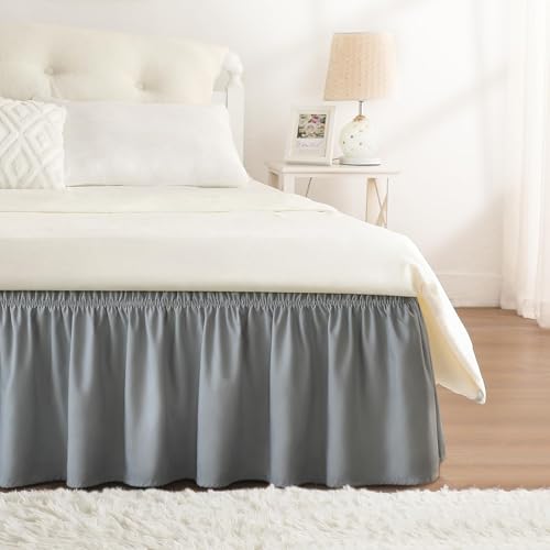 RIMELA Tour de lit double élastique facile à installer - Polyester brossé doux - Hauteur 38 cm - Gris (135 x 190 cm)