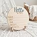 Hello World Wooden Baby Birth Announcement Sign, Newborn Name Date Time Weight Length Board, Neutral Nursery Decor Photo Prop Keepsake (Blue)