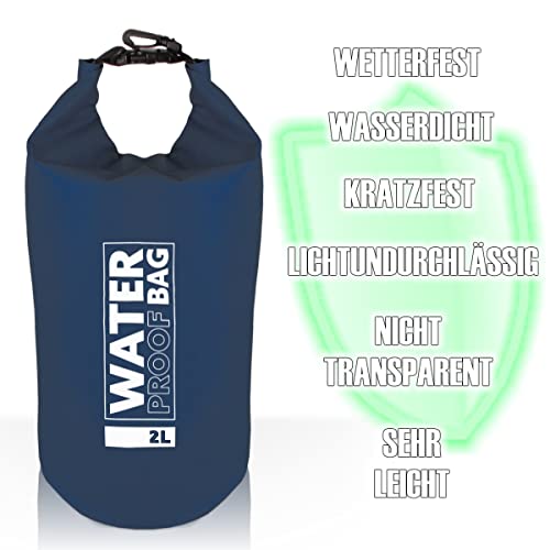 Foto von Dry Bag 2L wasserdichte Tasche Packsack Trockentasche für Boot Stand Up Paddling Kajak Angeln Rafting Camping (Blau, 2 Liter)