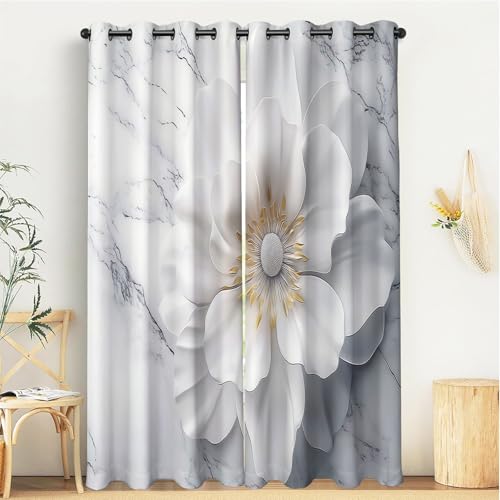 Rideau de blanc fleurs 140x160 cm en polyester haut de gamme impression 3D
