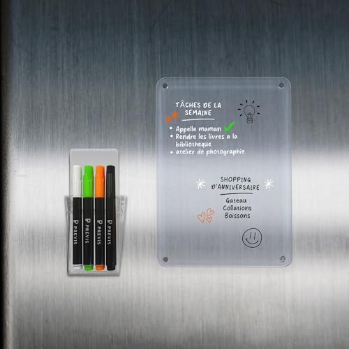 PREVIS Tableau Magnétique Transparent A5 avec 4 Marqueurs Acryliques - Ardoise Frigo Effaçable - Planning Magnétique pour l'Organisation Familiale - Tableau Aimanté