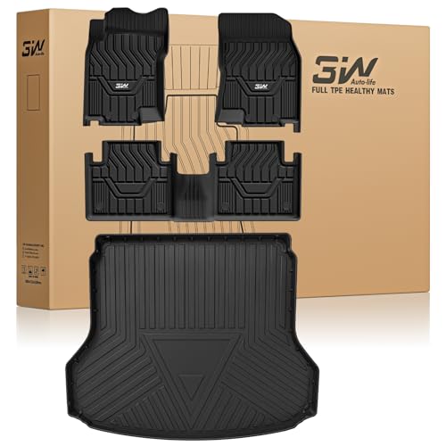 3W Floor Mats & Cargo Liner for Nissan Rogue 2014 2015 2016 2017 2018 2019 2020, All Weather TPE Full Set Rogue Accessories Custom Fit Car Mats with Trunk Mat (NOT for Rouge Sports) Nissan R