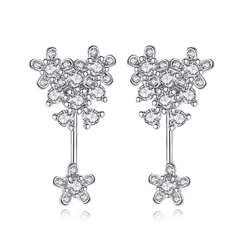 Pendientes de aro 925 con flor de cristal brillante, alta joyería fina para mujer