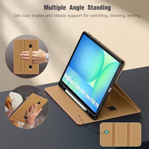 Image of MoKo Case for Samsug Galaxy Tab S10 Lite / S10 FE / S9 FE / S9 10.9 /11 Inch | Built-in S Pen Holder Case for Samsung Tablet (2025 /2023), PU Leather, Hand Strap & Front Pocket, Black & Brown