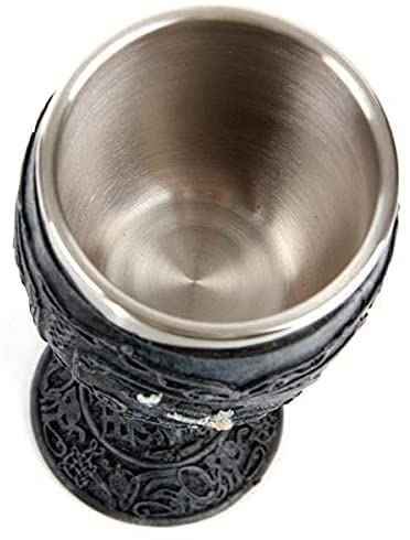 Giftbrit Medieval Decorative Dragon Wine Glass Fantasy Goblet Ossuary Style Chalice Resin Body Stainless Steel Drinking Glass Romantic Novelty Gothic Gift (Grey) Pack Of 1 #TOP3