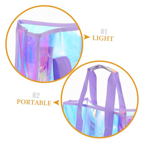 SAFIGLE Iridescent Beach Tote Bag for Women Large Capacity Pvc Storage Handbag with Hanging Pouches for Summer Travel Picnics and Vacations3