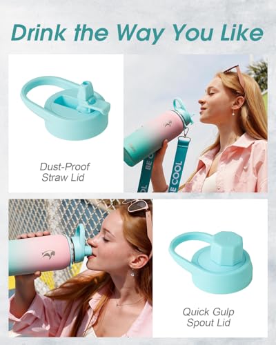 Image of Coolflask 40 oz Water Bottle Insulated Stainless Steel with Strap