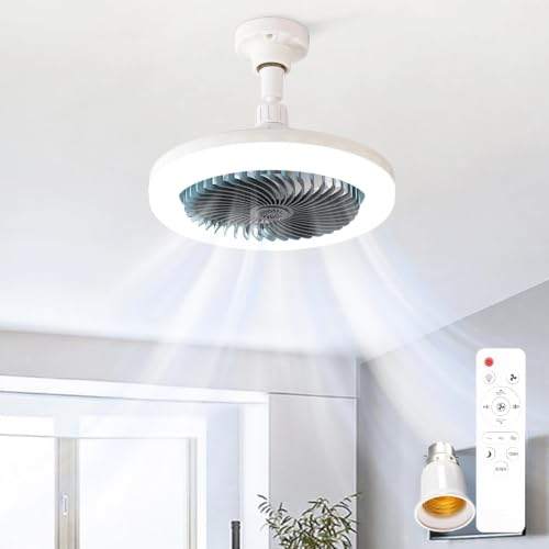 Image of PineSailo Fragrance Ceiling Fans with Lights and Quality Remote, Support B22 and E27 Base Bulb Bayonet Fitting, Quiet Fan with LED Light 3 Color Dimmable Lamps 3 Speed for Living Room Bedroom Garage