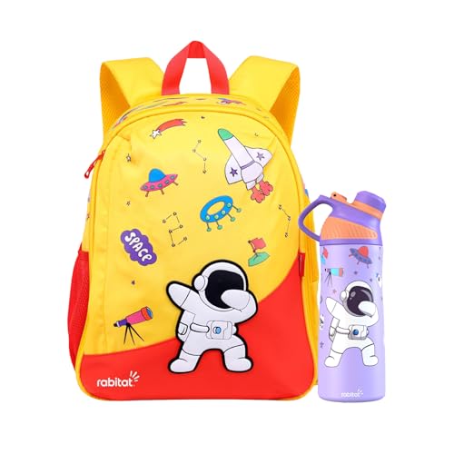 Image of rabitat Smash School Bag - 22Litres | Durable Backpack for Kids (4+ Years) | Comfortable Cushioned Back Support | Anti-Sweat Shoulder Straps | Water-Resistant | Bottle Pocket | 2-Year Brand Warranty