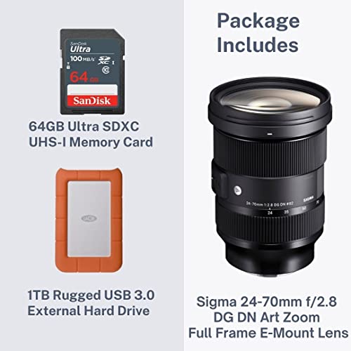 Sigma 24-70Mm F/2.8 Dg Dn Art Zoom Full Frame Compatible With Sony E-Mount Lens With Lacie Rugged Mini 1Tb Hard Drive And 64Gb Sd Card Bundle (3 Items) #TOP6