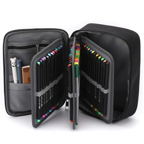 Estojo Escolar de Poliéster com Repartições, Grande Capacidade, Zíper Fechado, Durável, Unissex, 22cm x 16,5cm x 7cm