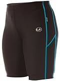 Ultrasport Damen Laufhose kurz - Sportshorts schwarz - Jogginghose schnelltrocknend - Trainingshose atmungsaktiv - Sporthose mit Reißverschlusstaschen, Schwarz/Türkis, S