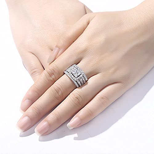 Bagues de mariage en argent 925 avec zircon coupe princesse d'exception - 6