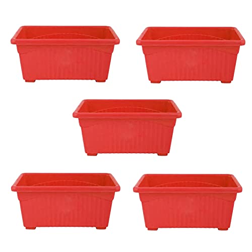 Image of Bianco Rectangular Plastic Pots for Plants, Jupiter Flower Pots for Home, Window Display, Garden (35 x 18.5 x 15 cm) (RED) (Pack of 5)