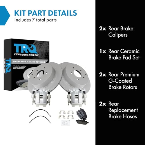 Image of TRQ Rear Brake Pad and Rotor Set Ceramic Coated Rotors Calipers Compatible with 2012-2013 Infiniti M35h 2011-2013 M37 M56 2014-2017 Q50 2017 Q60 Q70 2016-2017 Q70L