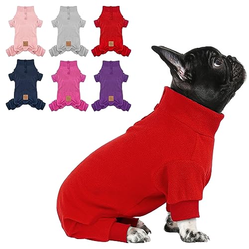 cyeollo Warm Dog Pajamas Winter Coats Fleece Dog Pjs Stretchy Turtleneck Thermal Pet Clothes Medium Dog Pajamas for Cold Weather, Red 2XL