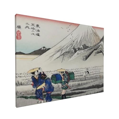 歌川広重 浮世絵 《東海道五拾三次之内 原:朝之富士》ポスター 部屋飾り キャンバスウォールアート 印刷 版画 壁飾り 壁の絵 壁掛け ソファの背景絵画 40x30cm 木枠付きの完成品