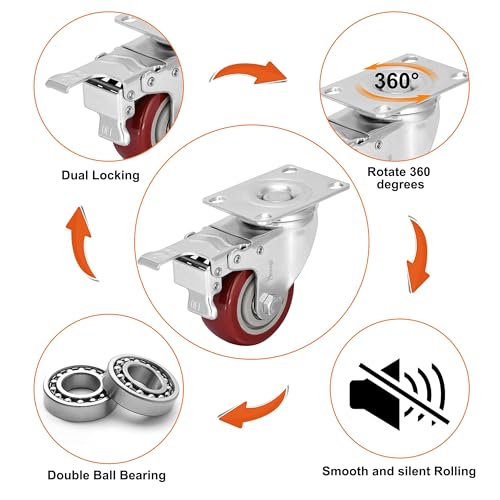 Moogiitools MGUSDBA230 3 Inch Heavy Duty Casters Load 1500Lbs,Lockable Bearing Caster Wheels thumb #2
