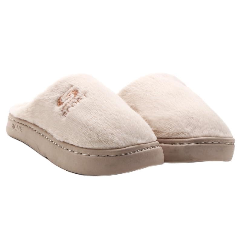 Image of Unisex Winter Flip Flop Slipper for Men and Women Soft Faux Fur Slip On Indoor Home Slides Slipper for Bedroom Sandals