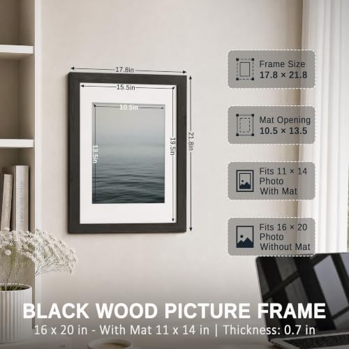 Image of VCK 16x20 Picture Frame 5 Pack, Black Exclusive Wood, Real Glass, for Photo