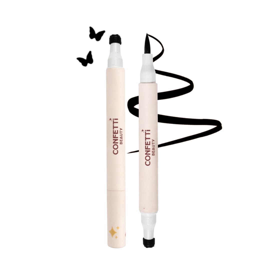 Confetti Beauty Too Cool for School Inked | 2 in 1 Black Eyeliner with Butterfly Stamp | Felt Tip Pen with Graphic Stamp |