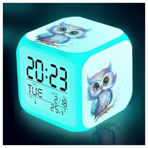 3inch Owl Kids Alarm Clock with 7 Colorful Light, Battery-Operated Desktop Mini Alarm Clock for Girl Bedroom Decor Study Travel Gift