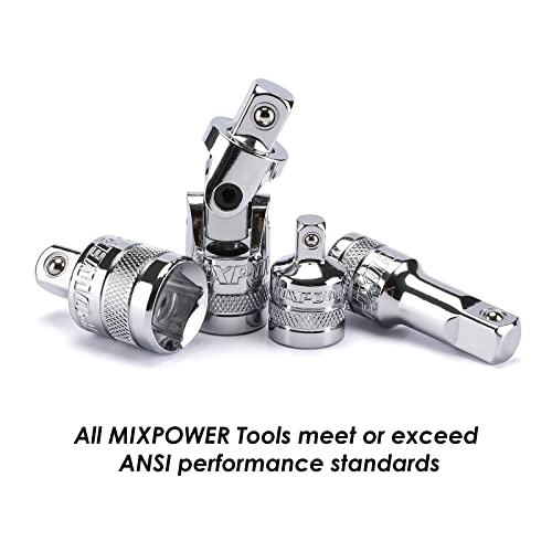Image of MIXPOWER 10 Pieces Drive Tool Accessory Set, Includes Socket Adapters, Extension Bars and Universal Joints, Premium Chrome Vanadium Steel Construction - 1 /4-inch, 3 /8-inch and 1 /2-inch Drive Sizes